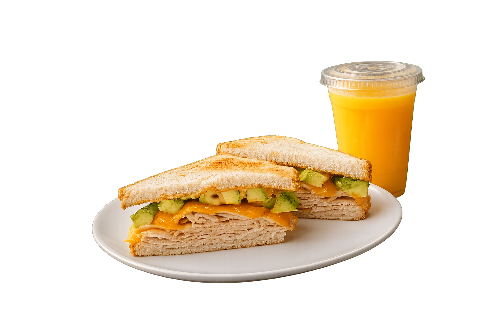 Sandy's Cafe turkey sandwich with avocado and orange juice